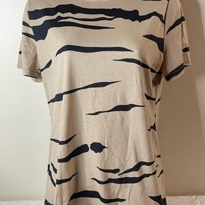 Chic Beige and Black Patterned Women's Tee